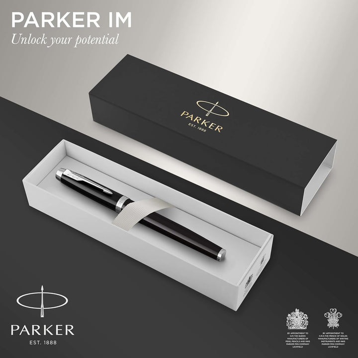 Parker IM Tintenroller | schwarze Lackierung mit Chromzierteilen | feine Spitze | Schwarz | Geschenk