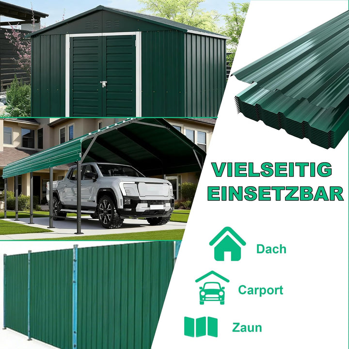 12x Trapezblech Dachplatten 115x45CM, Grün Verzinkter Stahl 0,25mm Profilblech für Dächer Carports G