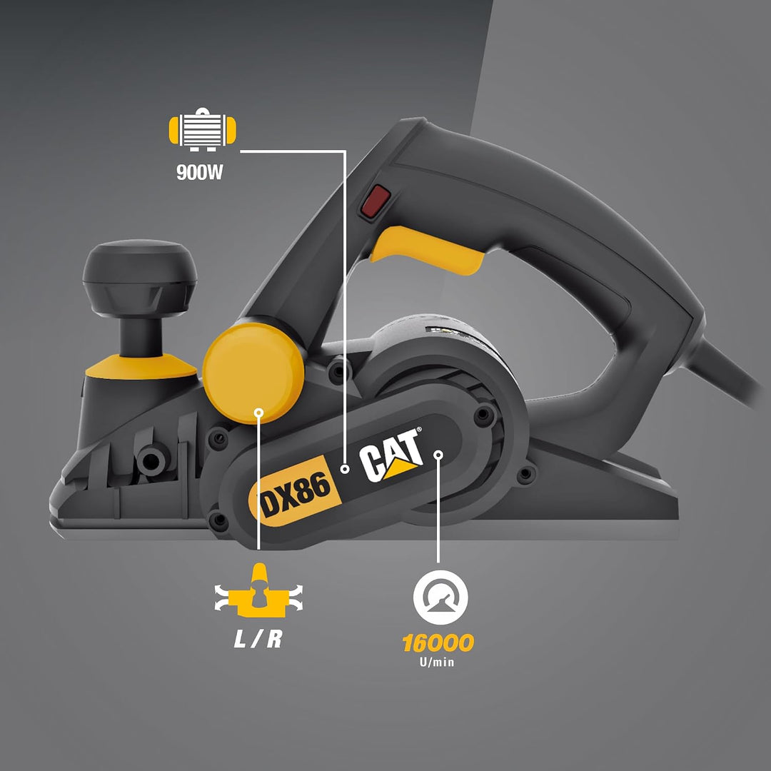 CAT DX86 82mm Hobelmaschine 900W, 16000 U/min, 3mm Schnitttiefe, beidseitiger Spanauswurf, Mikro-Tie