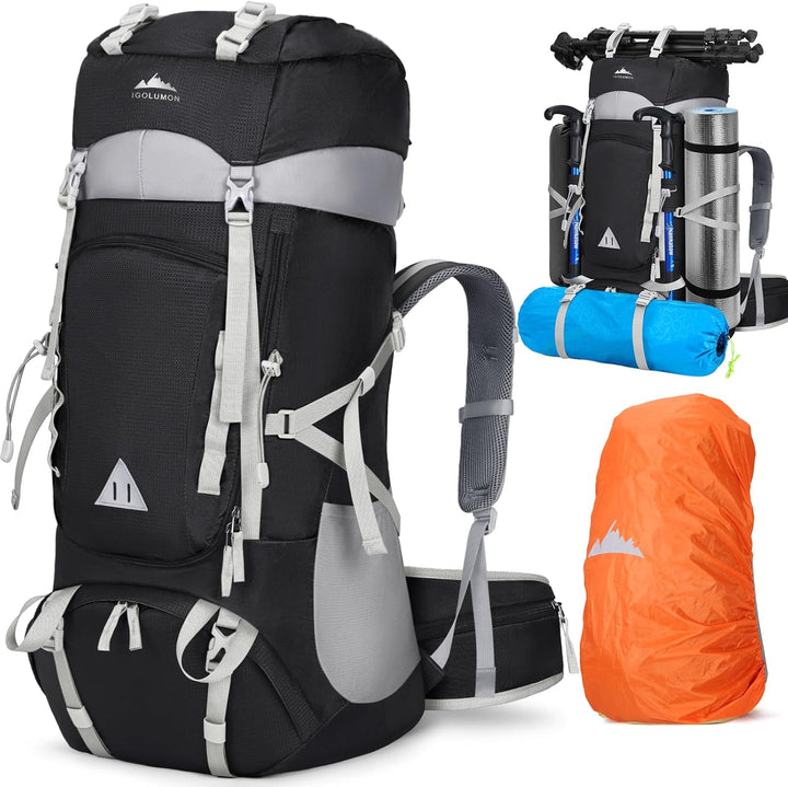 IGOLUMON Wanderrucksack 60L Herren Damen Trekkingrucksack Reiserucksack Grosser Wasserdicht Wandern