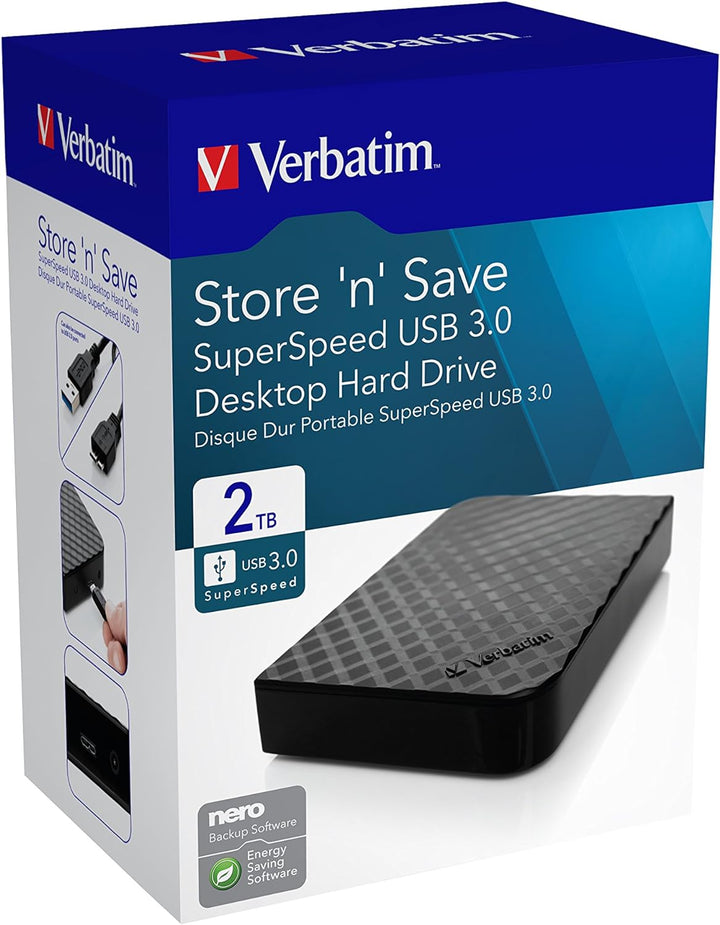 Verbatim Store 'n' Save I 2 TB I Schwarz I Externe Festplatte I USB 3.0 I Festplatte extern I für Wi