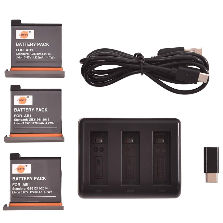 DSTE® Full Coded (3-Pack) 3.85V AB1 Ersatz Batterie und 3-Kanal Ladegerät + USB-Kabel(Type C) Compat