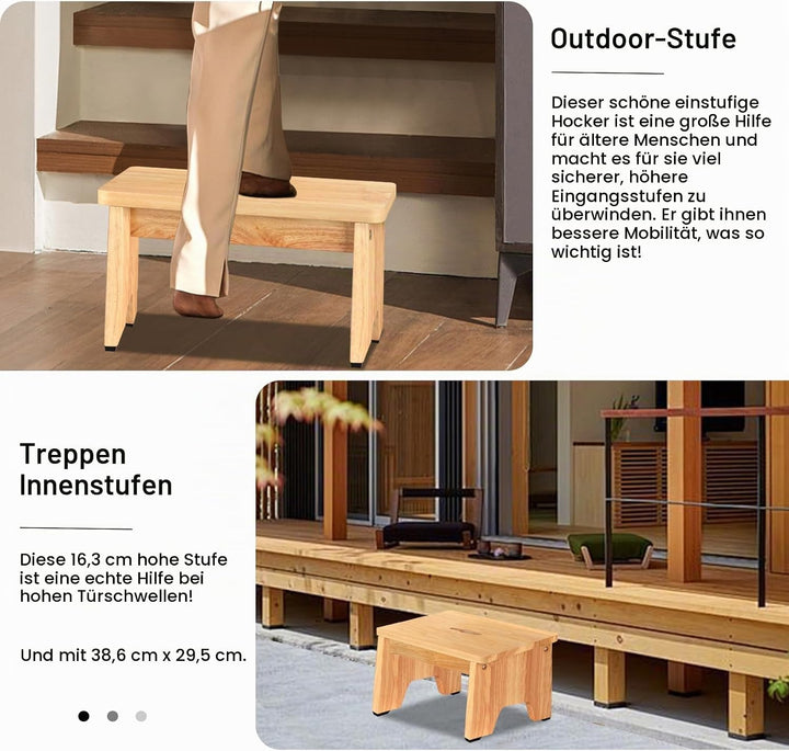 Tritthocker aus Holz für Erwachsene und Senioren mit rutschfesten Gummifüssen, tragbare Stehhilfe au