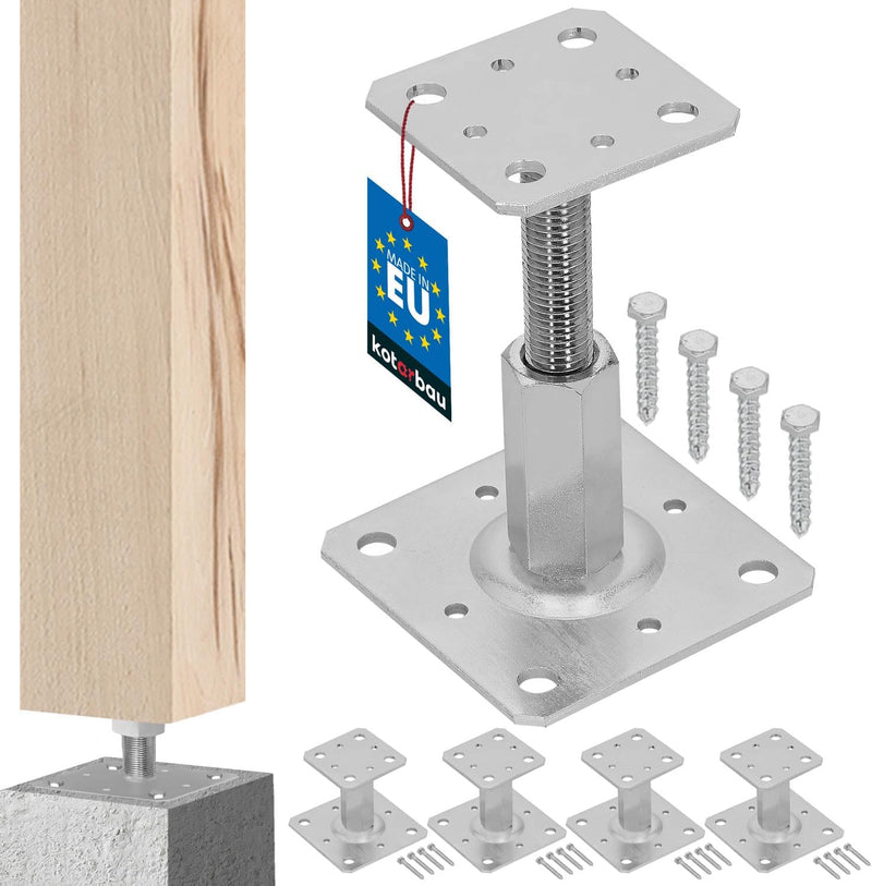 KOTARBAU® 4er Set Pfostenträger 80 x 80 mm Höhenverstelbar 90 – 150 mm Pfostenschuh Galvanisch Verzi