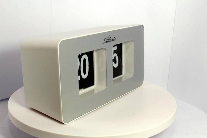 Atlanta Moderne Tischuhr Quarz mit Retro Flip Klapp Anzeige - 4464/19 (Weiss/Silber), Weiß/Silb