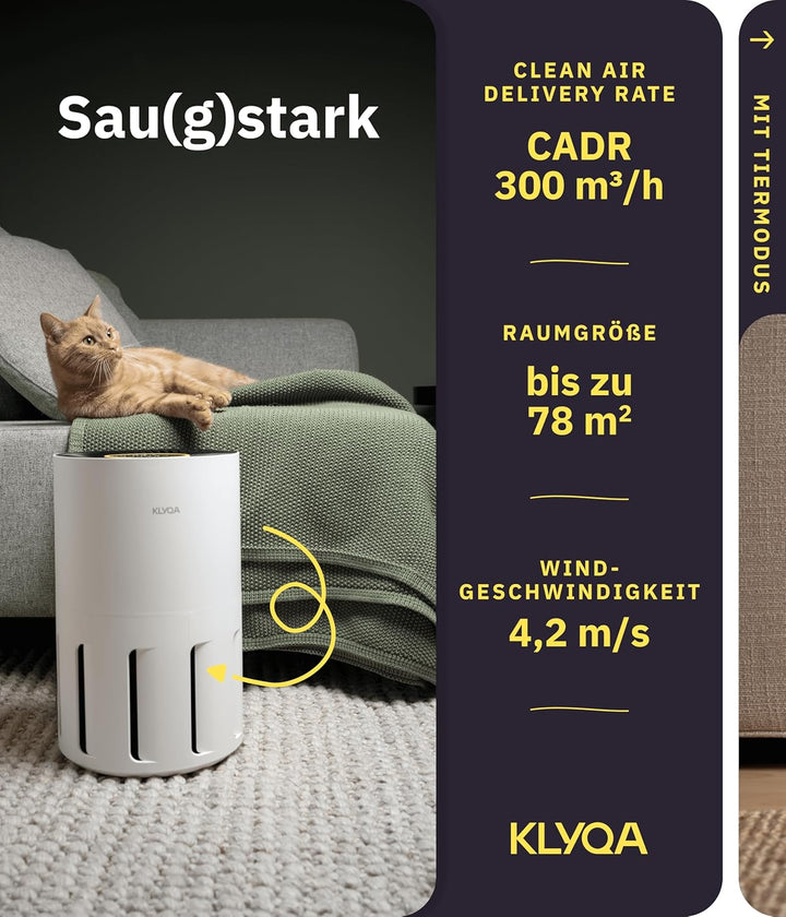 Luftreiniger Allergiker 360° HEPA-Filter Leaf entfernt 99,99% der Tierhaare, Staub & Pollen I 300 CA
