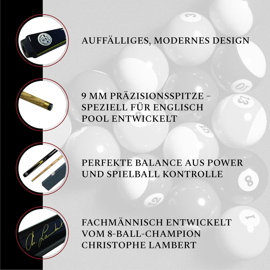 BCE Christophe Lambert English Pool Queue und Koffer, Schwarz/Naturholz, 57, 145 cm EU