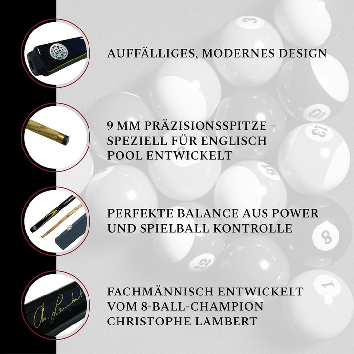 BCE Christophe Lambert English Pool Queue und Koffer, Schwarz/Naturholz, 57, 145 cm EU