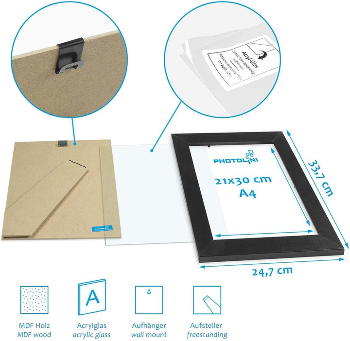 PHOTOLINI 10er Bilderrahmen-Collage Basic Collection, Modern, Schwarz, aus MDF, inklusive Zubehör/Fo