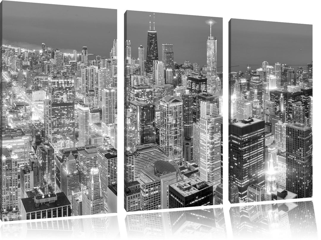 Pixxprint Luftaufnahme Chicago / 3-Teilig/Gesamtmass 120cm Leinwandbild bespannt auf Holzrahmen/Wand