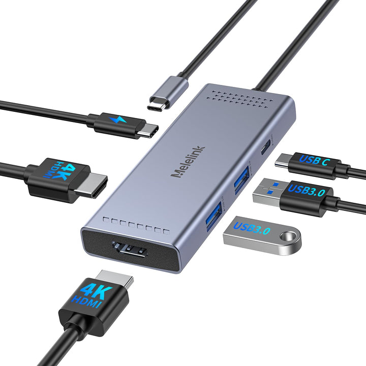 Docking Station USB C Hub Dual HDMI, Melelink USB-C auf 2 HDMI Adapter 4K @60Hz, 3*USB Ports, PD 100