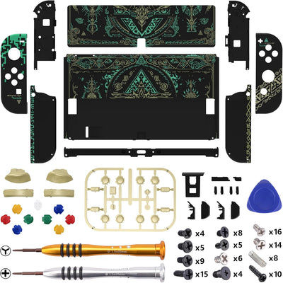 eXtremeRate Full Hülle für Nintendo Switch OLED, DIY-Ersatz Konsole case & Kickstand, NS Joycon Gehä