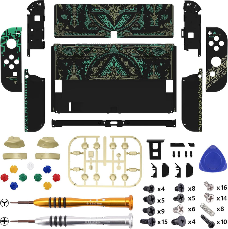 eXtremeRate Full Hülle für Nintendo Switch OLED, DIY-Ersatz Konsole case & Kickstand, NS Joycon Gehä
