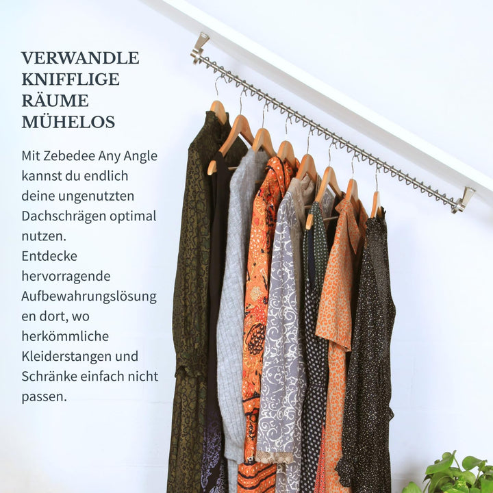 Zebedee Any Angle – Geneigte Kleiderstange für schräge Schlafzimmerschränke im Dachgeschoss, unter D