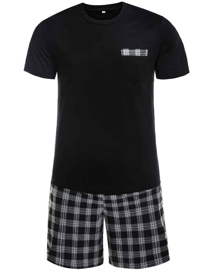 Winovia Schlafanzug Herren Kurz Pyjama 100% Baumwolle Kurzarm Nachtwäsche Nightwear Set mit Rundhals
