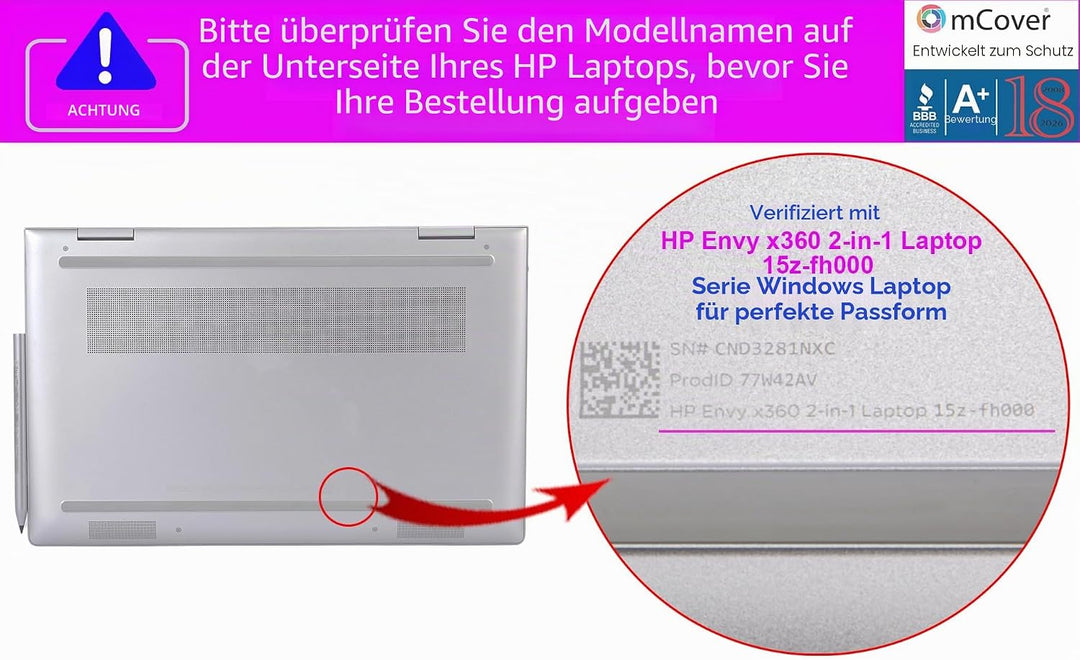 mCover Schutzhülle kompatibel mit HP Envy x360 15-FE0000 (Intel CPU) / 15-FH0000 (AMD CPU) Serie Lap