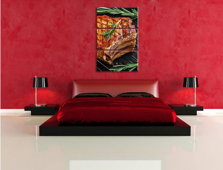 Pixxprint Steak Rumpsteak Fleisch als Leinwandbild | Grösse: 3 Teilig (120x80) | Wandbild| Kunstdruc