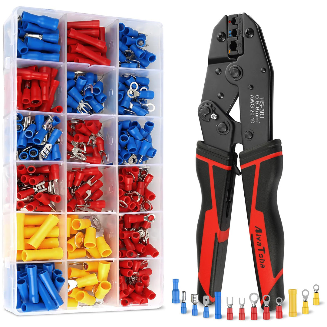 Crimpzange Set, Kabelschuhzange mit Ratschenfunktion für isolierte Verbinder 0,5-6mm², Crimpwerkzeug