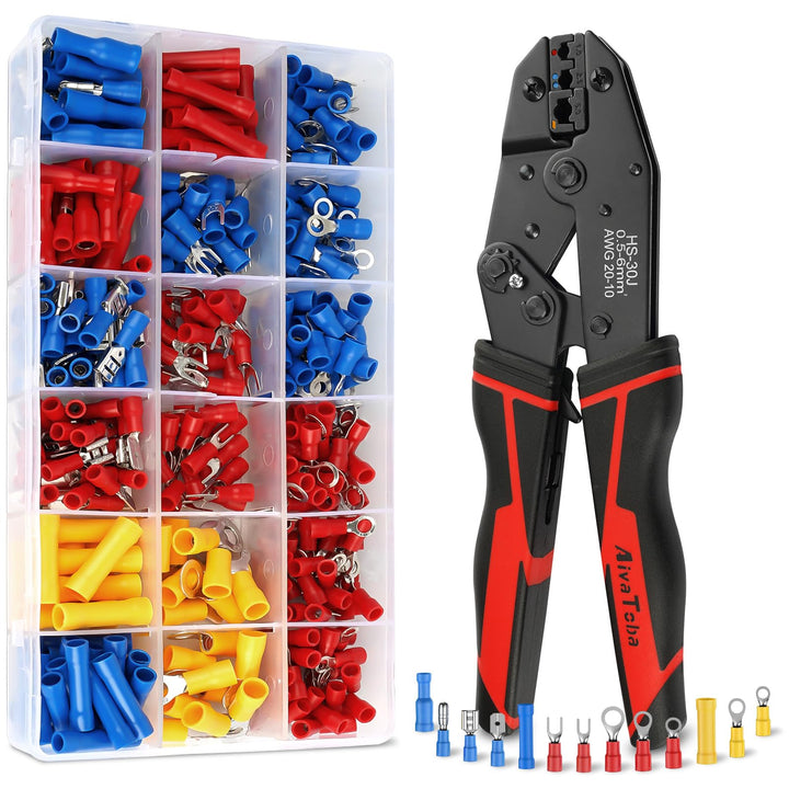 Crimpzange Set, Kabelschuhzange mit Ratschenfunktion für isolierte Verbinder 0,5-6mm², Crimpwerkzeug