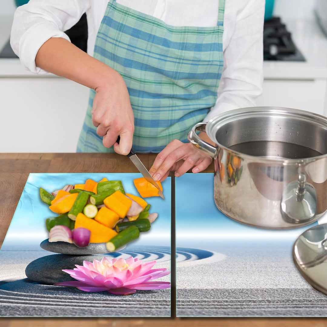 SmartDecoration Herdabdeckplatte Ceranfeldabdeckung aus Glas 2 x 30x52 cm Zweiteilig Motiv "feng shu