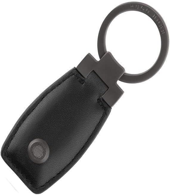 BOSS Hugo Schlüsselring Executive Gun mit Anhänger aus Leder Schwarz, Edelstahl dunkel verchromt, el