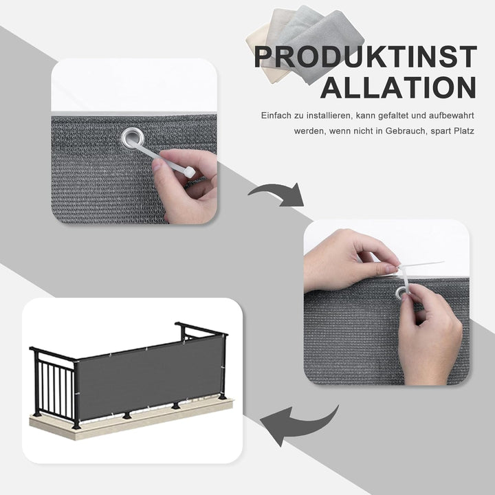 HENG FENG Balkon Sichtschutz 1x4m，HDPE Balkonverkleidung wetterfest, UV-Schutz, Atmungsaktiv,mit Kab