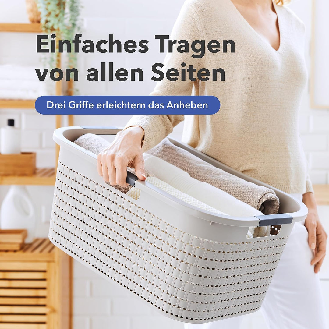 Rotho Country 3er-Set Wäschekorb 40l, Kunststoff (PP) BPA-frei, anthrazit, 40l (58.0 x 38.9 x 25.1 c