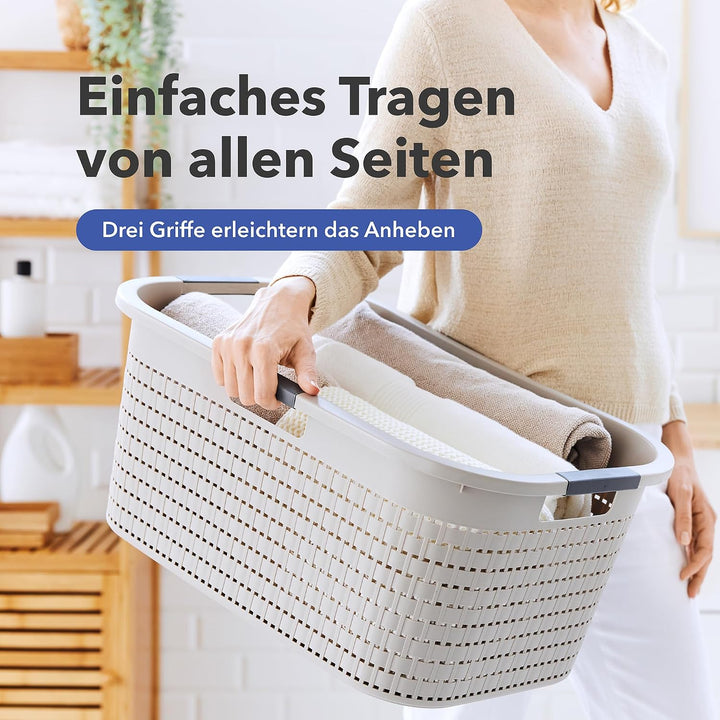 Rotho Country 3er-Set Wäschekorb 40l, Kunststoff (PP) BPA-frei, anthrazit, 40l (58.0 x 38.9 x 25.1 c