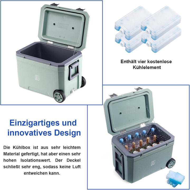 Brisby Kühlbox Camping - 45L, Kühlbox ohne Strom, inkl. 4 Dicke Kühlelemente, 3 Tage kühle Isolation