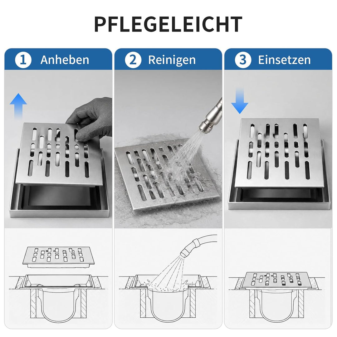 304 Edelstahl Abflussgitter 15 × 15 × 2 cm mit Rahmen 15X15X2cm, 15X15X2cm