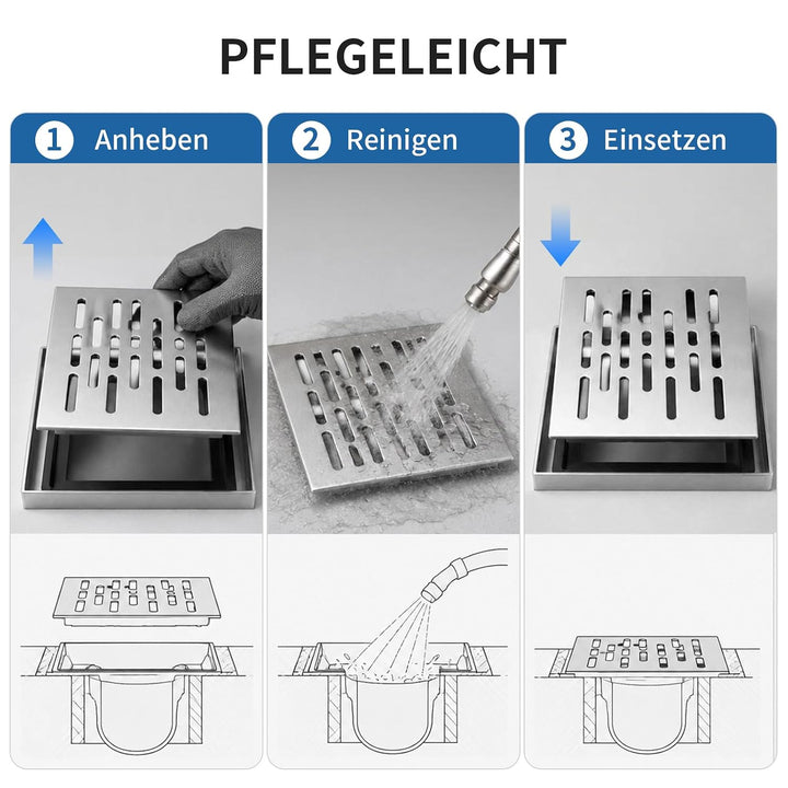 304 Edelstahl Abflussgitter 15 × 15 × 2 cm mit Rahmen 15X15X2cm, 15X15X2cm