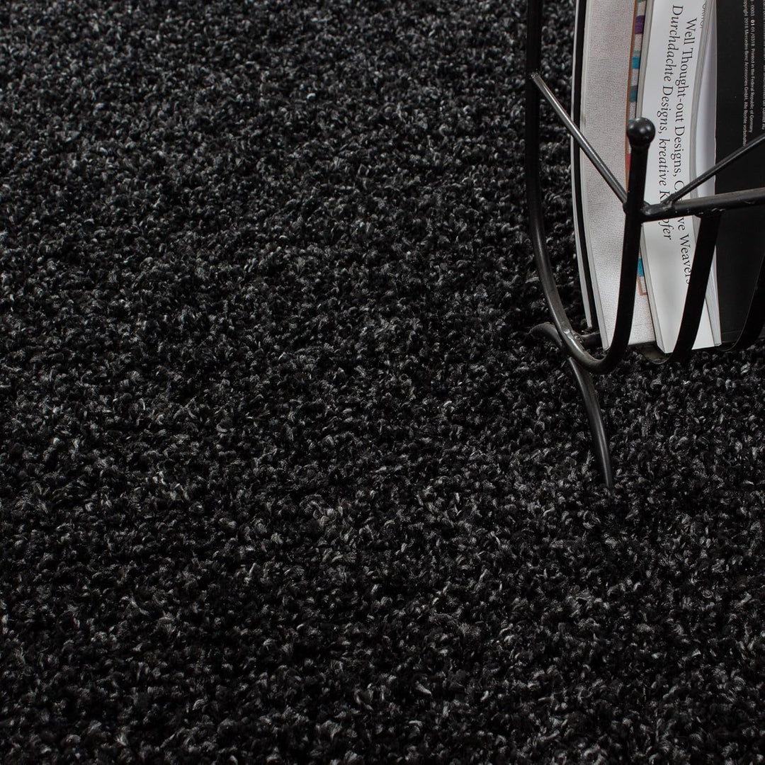 Carpetsale24 Teppich Wohnzimmer 120 x 170 cm Anthrazit Shaggy Hochflor Einfarbig Modern Design - Fla