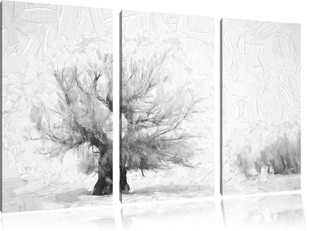 Pixxprint verschneite Bäume Pinsel Effekt 3-Teiler Leinwandbild 120x80 Bild auf Leinwand