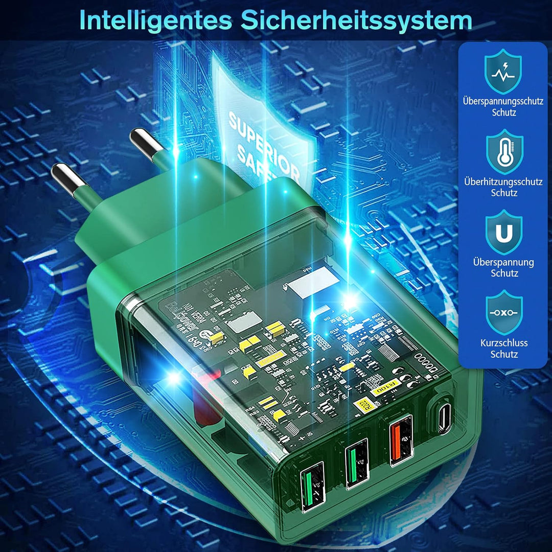 2 Stück 35W USB C Ladegerät [4-Port Upgrade], Acezeek Schnellladegerät USB Stecker mit Wandladegerät