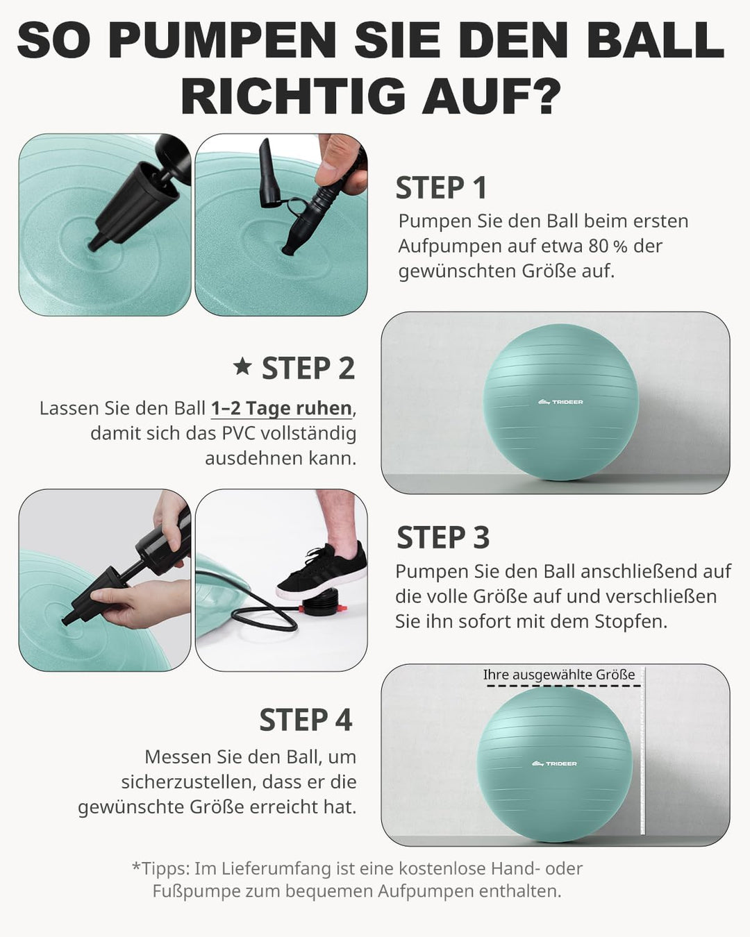 Trideer Gymnastikball – Sitzball, Pezziball &amp; Pilates Ball für Büro &amp; Rückentraining, Balance Ball f