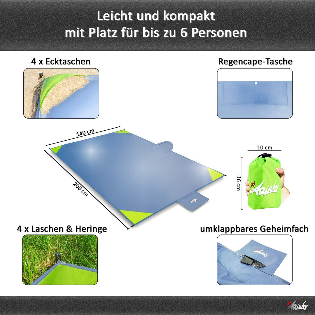 Picknickdecke wasserdicht ultraleicht - XXL Outdoor Decke ideal als Stranddecke, Regenponcho oder Si