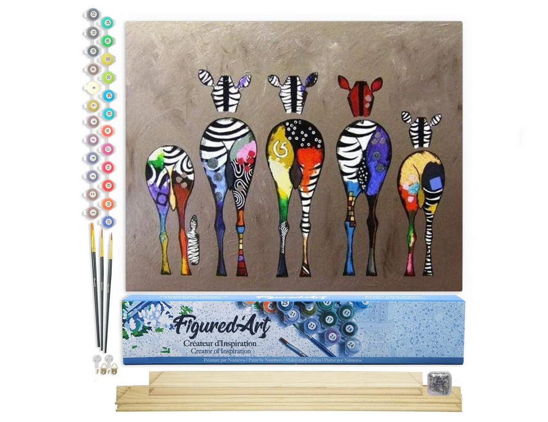 Figured'Art Malen Nach Zahlen Erwachsene Mit Rahmen Zebras von hinten - Paint by Numbers Basteln DIY