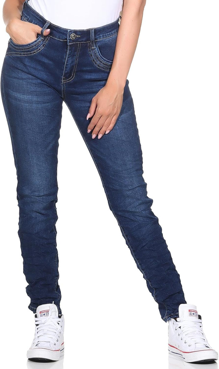 Karostar Denim Hose Sweat Design Jogginghose Boyfriend Jeanshose Stretchjeans Kordelzug 89 36W Dunke
