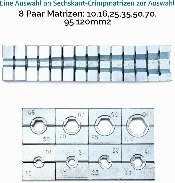 QWORK® crimpzange hydraulisch, presszange kabelschuhe,12 Tonnen, mit 8 Dies 10-120 mm² 12T, 12T