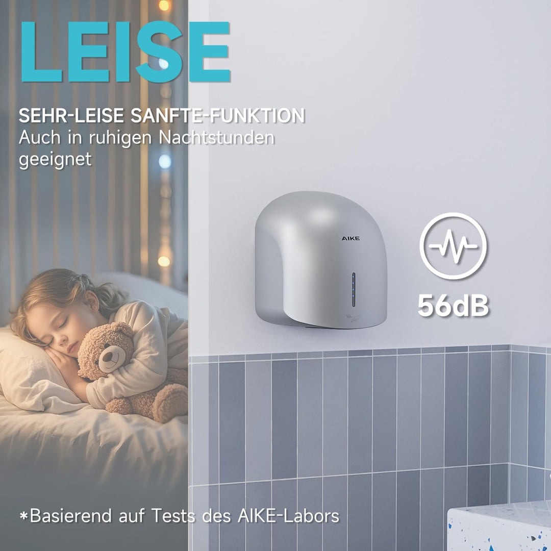 AIKE GentleAir Warmluft Handtrockner, Leise für Zuhause & Bäder, AC220V-240V, Sterntal Silber, Stern
