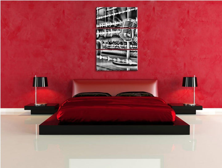 Pixxprint Monocrome, Musikstudio 3-Teiler Leinwandbild 120x80 Bild auf Leinwand
