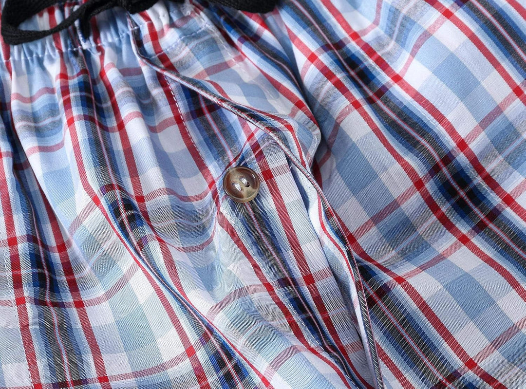 Herren 3er Pack Schlafanzughose Kurz Baumwolle Kariert Pyjamahose Shorty Sommer Nachtwäsche Schlafsh