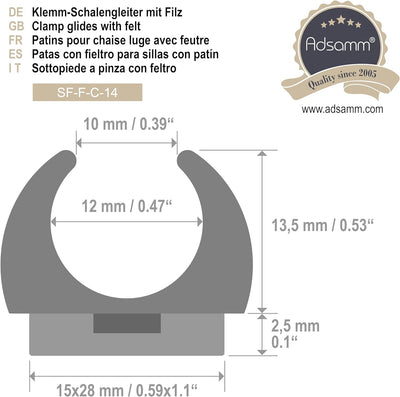 Adsamm® / 32 x Klemmschalengleiter mit Filz/Schwarz/ø 12-13 mm/Rund/Schalengleiter mit austauschbare