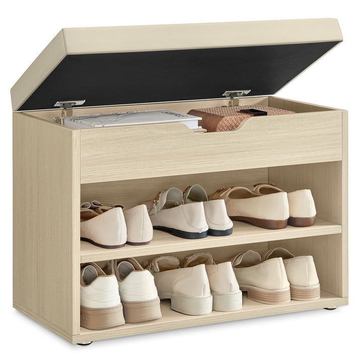 VASAGLE Schuhbank, Sitzbank, Schuhregal mit gepolstertem Kissen, Schuhorganizer mit 3 Ebenen, 30 x 6