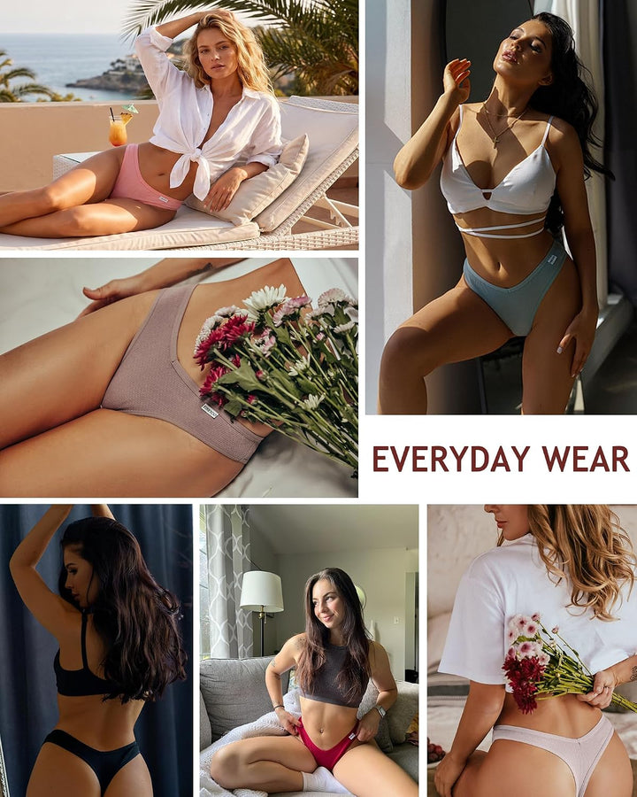 FINETOO 10er Damen Baumwoll Strings Set Tanga Unterhosen Frauen Weich Unterwäsche Niedrige Taille Sl