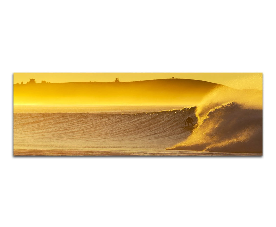 Paul Sinus Art Panoramabild auf Leinwand und Keilrahmen 150x50cm Neuseeland Meer Wellen Morgendämmer
