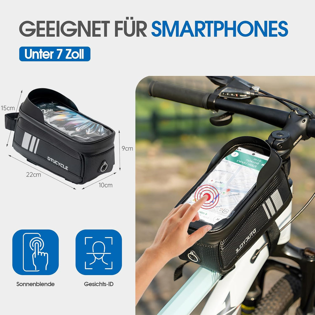 Fahrrad Rahmentasche Wasserdicht Universell für Handy 7zoll, Carbonfaser Lenkertasche Klein für ebik