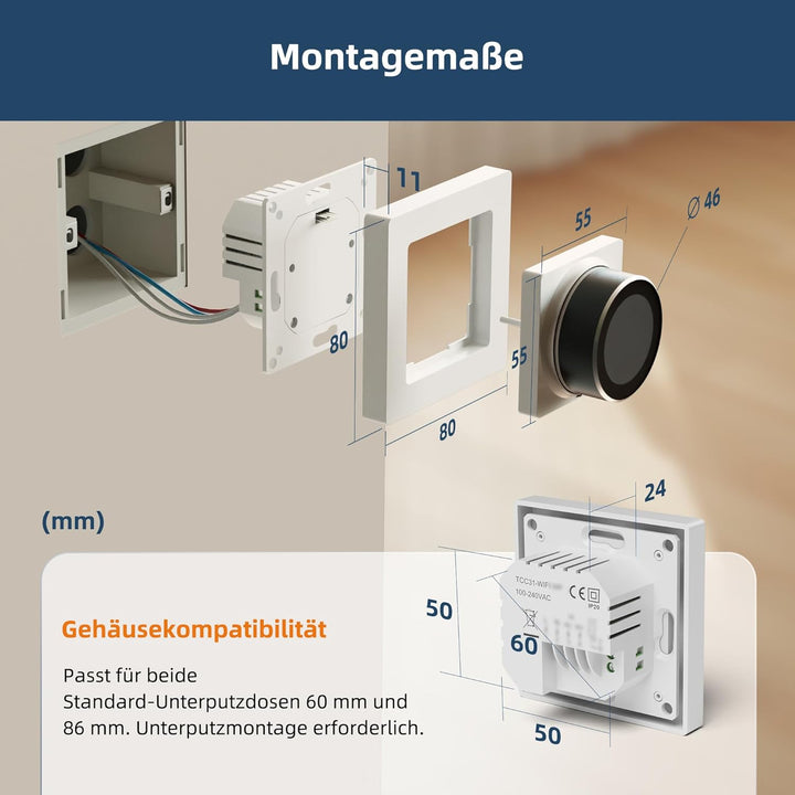 Beok WiFi Thermostat für Wasser Fussbodenheizung, Digitales Raumthermostat Fussbodenheizung mit Dreh