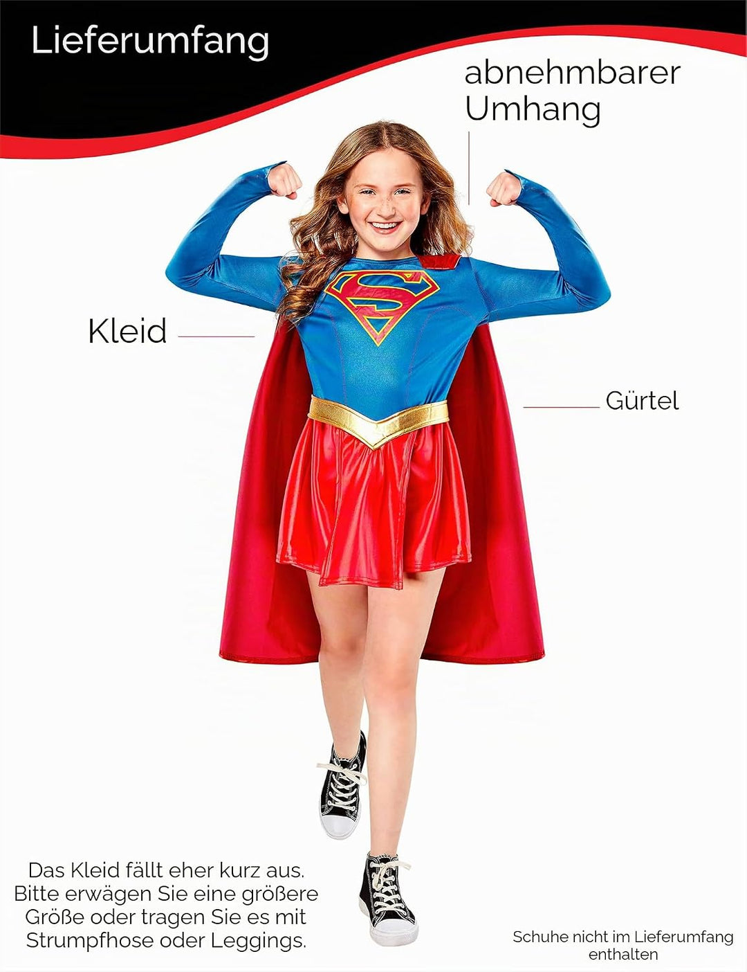 Rubies Offizielles DC Comics Supergirl TV Series Deluxe Kostüm für Mädchen, Schwarz/Rot, L, L