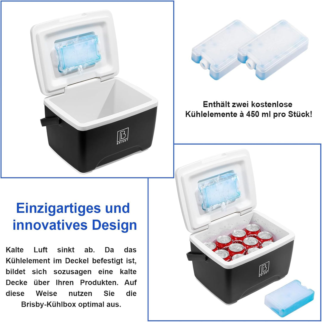 Brisby Kühlbox 8 Liter - 18 Stunden warm - 40 Stunden kühl - Inklusive 2 grosse Kühlelemente 450 ML